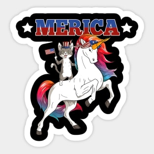 Merica Tabby Cat Unicorn American Flag 4th Of July Sticker